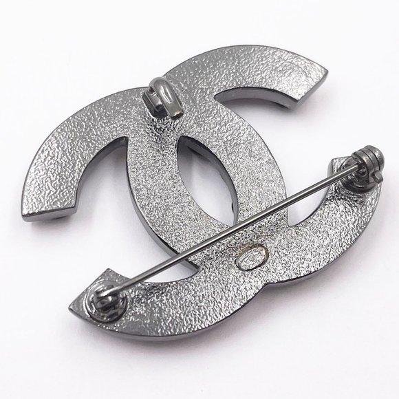 Chanel Gunmetal CC Black White Bead Brooch - Etsy Chanel Gunmetal CC Black White Bead Brooch
